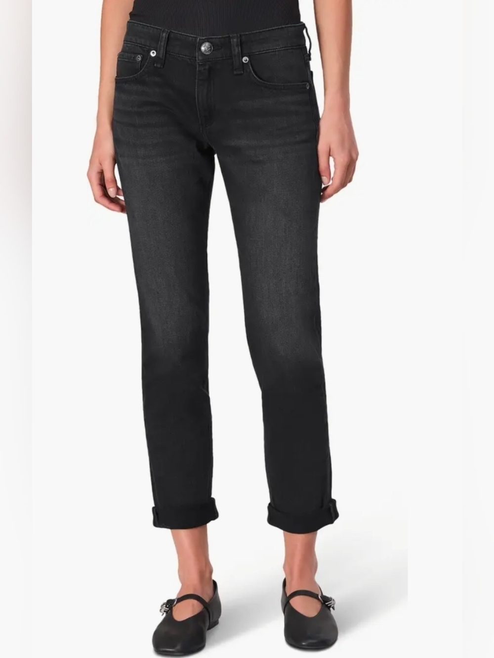 Rag & Bone Black Dre Low Rise Ankle Slim Boyfriend Jeans Size 25
